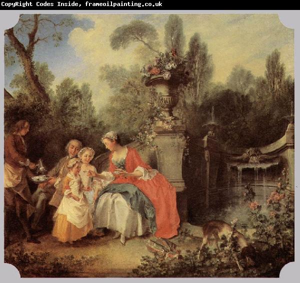 Nicolas Lancret Lady Gentleman with two Girls and Servant